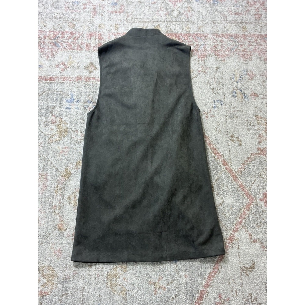 Aryeh Gray Faux Suede Open Front Longline Vest Duster Pockets Size S - Picture 8 of 8